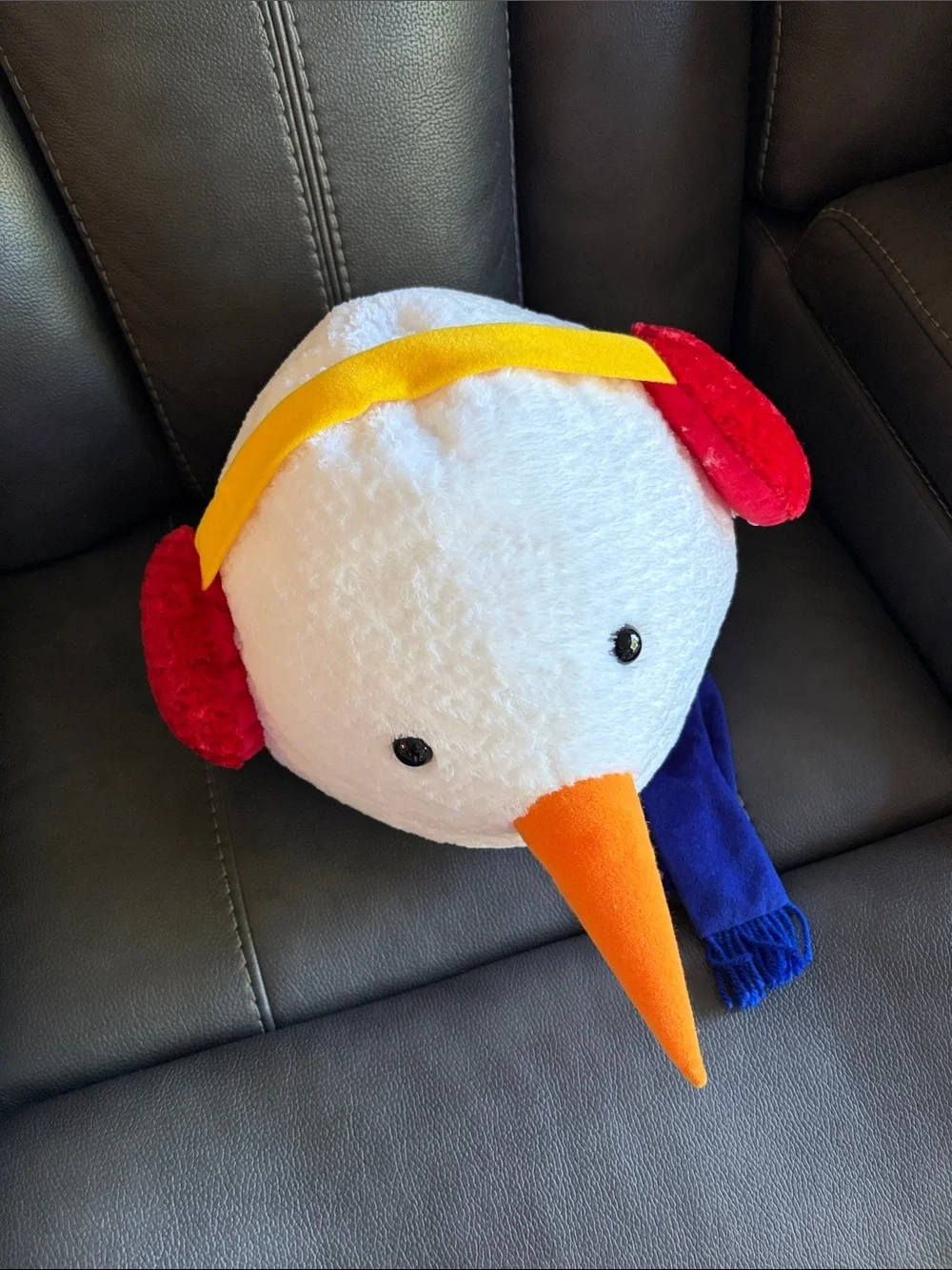 Plush Snowman Head with earmuffs and scarf